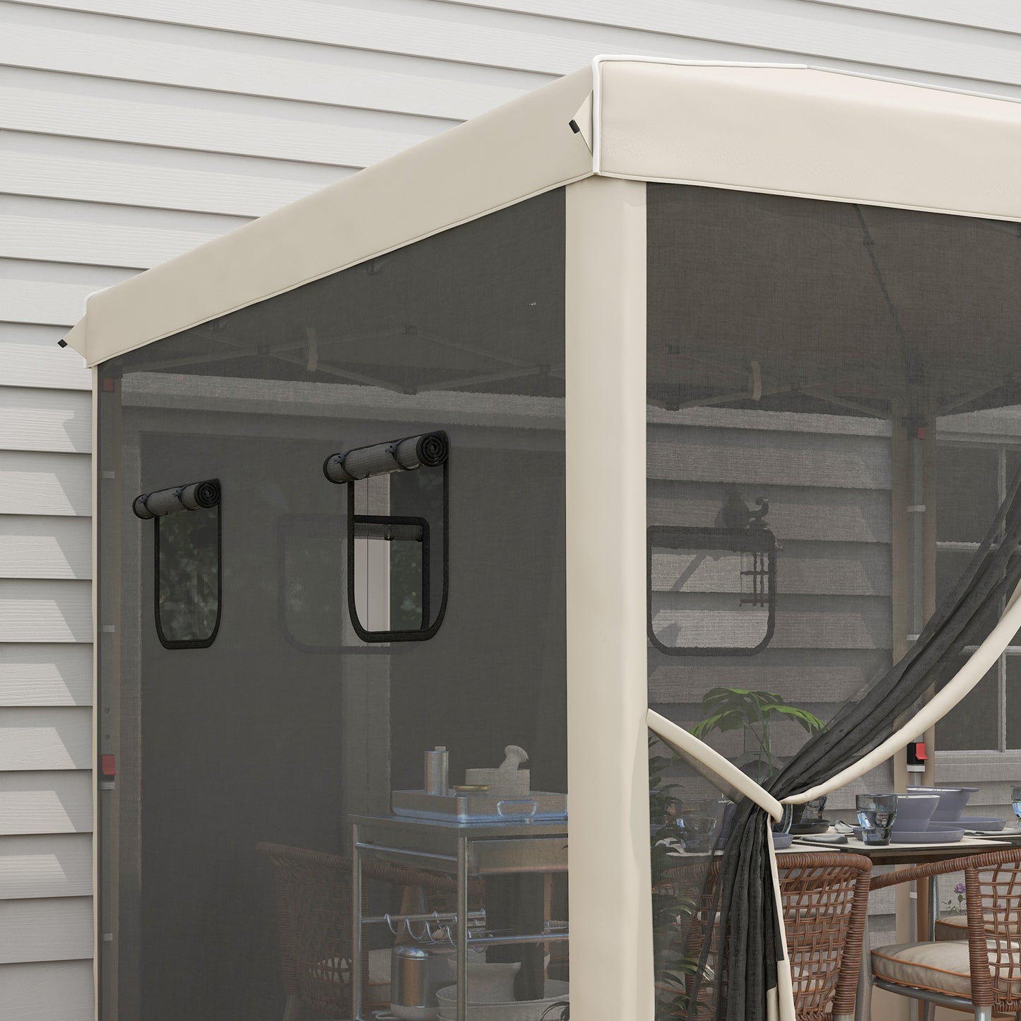 Inklapbaar Tuinpaviljoen – Vouwtent – Tuinkraam – Overkapping – Partytent – Hoogte Verstelbaar – Met Muskietennet – 3x3 Meter Beige
