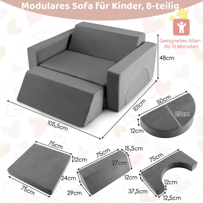 Modulaire Speelbank Kind – Zitzak Kinderen – Kinderbank Speelhoek – Speel Sofa – Zacht Speelmeubel – 8-delig – Afneembare Wasbare Hoezen – Makkelijk Te Monteren