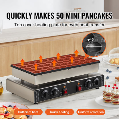 Pannenkoekenmaker – Crêpemaker – Mini Pancakemaker – Snackmaker – Roestvrij Staal – 50 Mini Pannenkoekjes – 1700W Hoog Vermogen