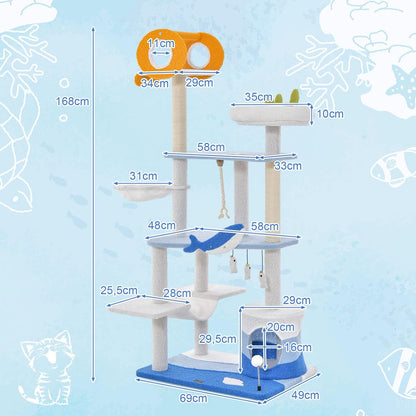 Krabpaal – Kattenkrabpaal – Kattenmeubel – Kattenboom – Krabton – Met Kattenhol & Hangmat – 168 cm Hoog – Sisal Krabstammen