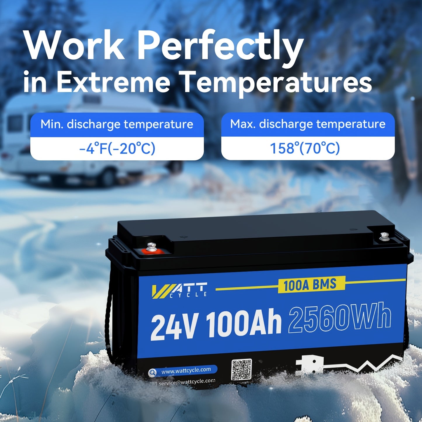 Li-ion Accu – Lithium Accu – Deep Cycle Accu – LiFePO4 Accu – 24V 100Ah – Laagtemperatuurbescherming – ABS Behuizing