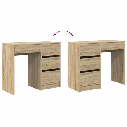 Bureau – Bureautafel – Computertafel – Schrijftafel – Werktafel – Sonoma Eiken – 90x37,5x75 cm – Met 3 Lades en Open Plank – Stevig Houtcomposiet Met Natuurlijke Houtstructuur