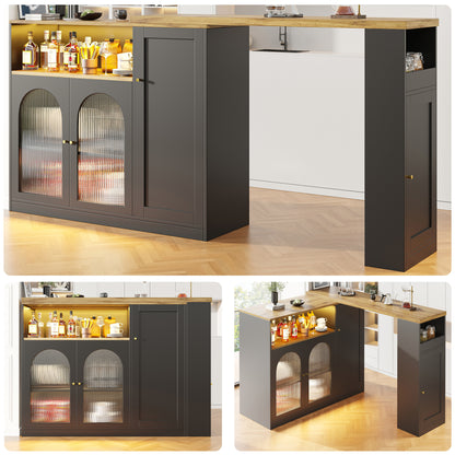 Buffetkast – Opbergkast – Keukenkast – Sideboard – Wijnkast – 360° Draaibaar Ontwerp – 198 x 39,6 x 97 cm – Glazen Deuren met Lades