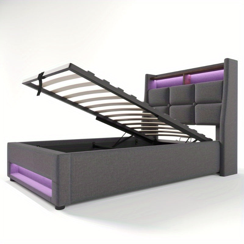 Single Bed with Metal Frame and Linen Fabric, 90x200cm, Includes Mattress