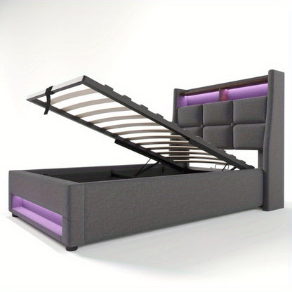 Single Bed with Metal Frame and Linen Fabric, 90x200cm, Includes Mattress