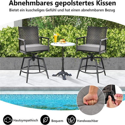Barstoel – Barkruk – Barstoel Set – Barstoelen – Bistrostoel – 360° Draaibaar – 2-Laags PE-Rattan Rugleuning – Verstelbare Voetensteun – Metalen Frame – Set Van 2 – Zithoogte 64 cm