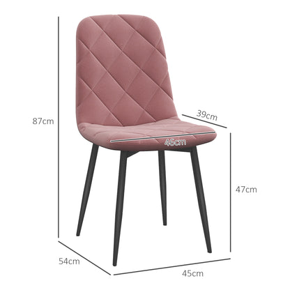 Eetkamerstoel – Keukenstoel – Stoel – Armstoel – Velvet – Set Van 4 – Fluweel Bekleding – Stevig Stalen Frame – Zacht Roze – 45x54x87 cm