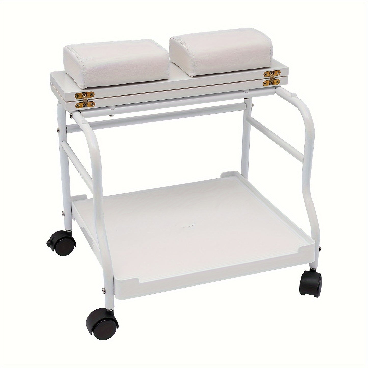 Voettrolley – Spa Trolley – Pedicure Kar – Massage Trolley – Schoonheidstrolley – Inklapbaar – Hoogwaardig Hout en IJzer – 4 Zwenkwieltjes Met Remmen – Draagkracht 18 kg – Wit