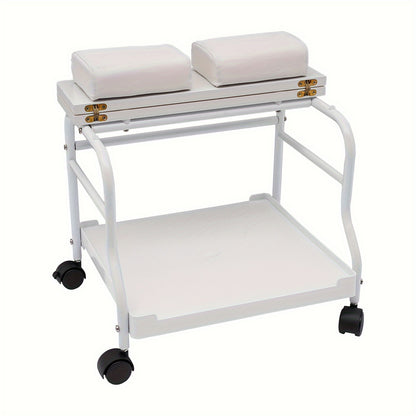 Voettrolley – Spa Trolley – Pedicure Kar – Massage Trolley – Schoonheidstrolley – Inklapbaar – Hoogwaardig Hout en IJzer – 4 Zwenkwieltjes Met Remmen – Draagkracht 18 kg – Wit
