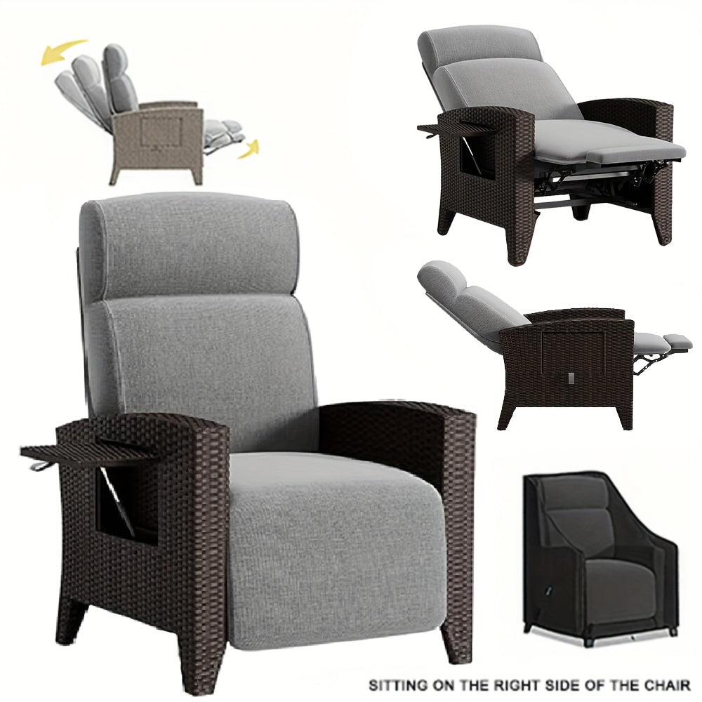 Designer Rattan Sofa & Chair Set - Ergonomic Memory Foam Cushion, Adjustable 160° Reclining Backrest, All-Weather Wicker Patio Furniture with Integrated Side Table, Removable Cushion Cover - Heavy-Duty Outdoor Garden Chair f
