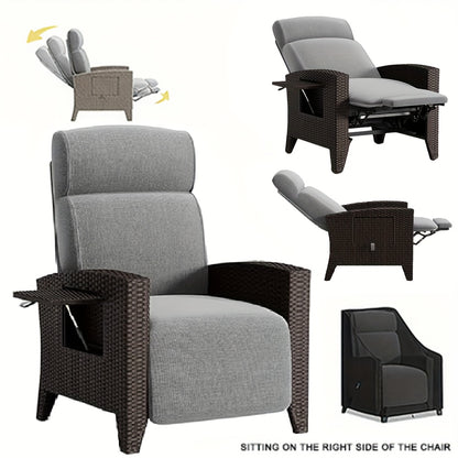 Designer Rattan Sofa & Chair Set - Ergonomic Memory Foam Cushion, Adjustable 160° Reclining Backrest, All-Weather Wicker Patio Furniture with Integrated Side Table, Removable Cushion Cover - Heavy-Duty Outdoor Garden Chair f