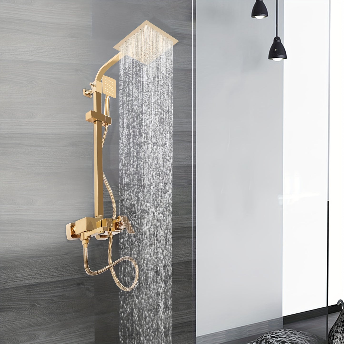 Golden Douche Systeem – Regendouche – Douche Set – Douchekop – Douche Accessoires – Roestvrij Staal – Verstelbare Hoogte – Luxe Gouden Afwerking