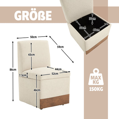 Draaibare Eetkamerstoelen – Eetkamerstoelen – Bureaustoelen – Stoelen Met Wieltjes – Armloze Stoelen – Beige Linnen Bekleding – 360° Draaibaar Met Opbergruimte – Stevig Metalen Frame Tot 113 kg