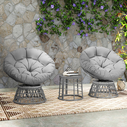 Tuinset – Tuinmeubelset – Loungeset – Balkonset – Tuinmeubelen – 2 Draaibare Papasan Fauteuils – 1 Ronde Bijzettafel – UV Bestendig Rattan Effect – 360° Draaibare Stoelen met Dikke Kussens
