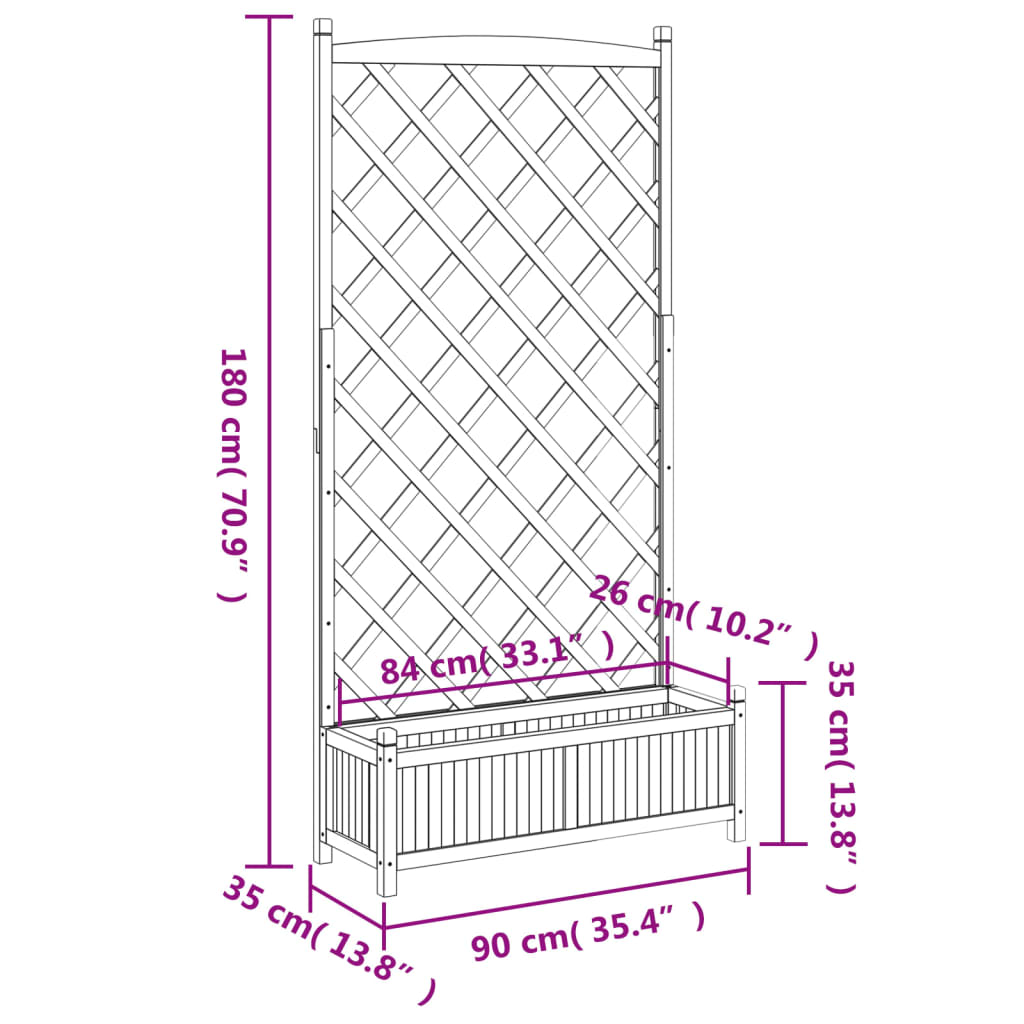 Plantenbak – Tuinbak – Plantenbak Met Klimrek – Houten Plantenbak – Massief Dennehout – 90x35x180 Cm – Ventilatie En Afwatering