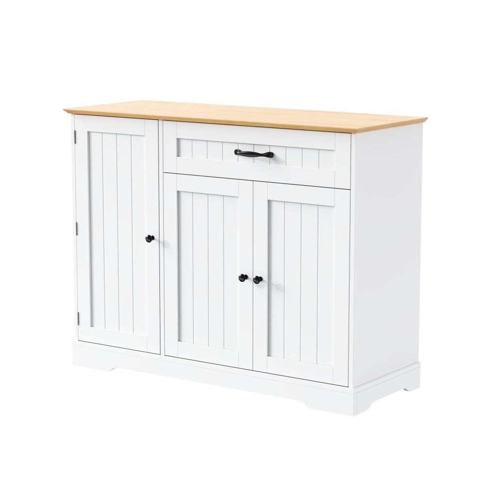Dressoirkast – Dressoir – Opbergkast – Kasten – Buffetkast – Wit Met Natuurlijke Houtlook – 3 Deuren En 3 Lades – Onderhoudsvriendelijk En Veel Opbergruimte