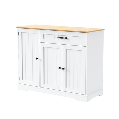 Dressoirkast – Dressoir – Opbergkast – Kasten – Buffetkast – Wit Met Natuurlijke Houtlook – 3 Deuren En 3 Lades – Onderhoudsvriendelijk En Veel Opbergruimte