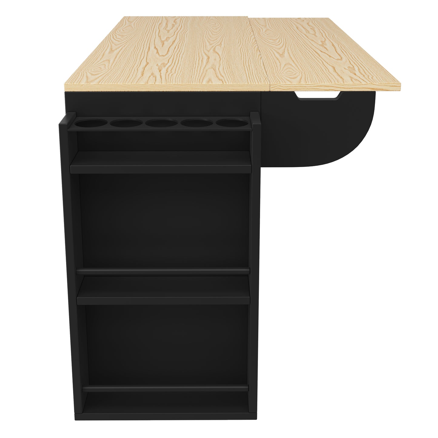 Keukenwagen – Keukentrolley – Keukenkar – Desserte – Werkbladwagen – Inklapbaar Werkblad – Veel Opbergruimte – Zwart Met Houtlook – 110x42x90 cm