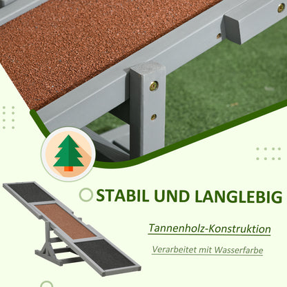 Hondenwip – Hondenspeeltoestel – Agility Wip – Balansbalk – Hondenwip Grijs Bruin – Stevig Dennenhout – Antislip Coating 180x30x30 cm