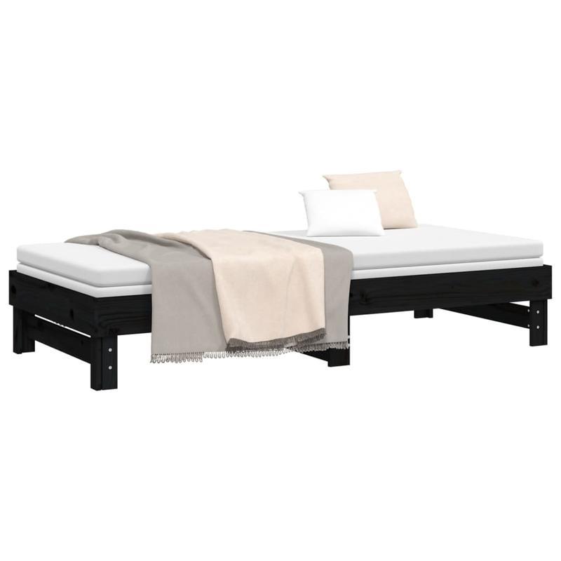 Uitklapbed – Opklapbed – Logeerbed – Eenpersoonsbed – Zithoekbed – 2x 90x200 cm – Massief Grenenhout – Ruimtebesparend Zwart Design