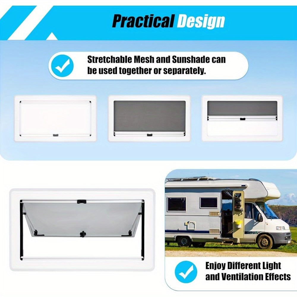 Camperraam – Uitzetraam – Caravanraam – Zijraam – Ventilatieraam – Aluminium Frame – Acrylglas – Handmatige Zwengelbediening – Nooduitgang – 92,5x53 cm