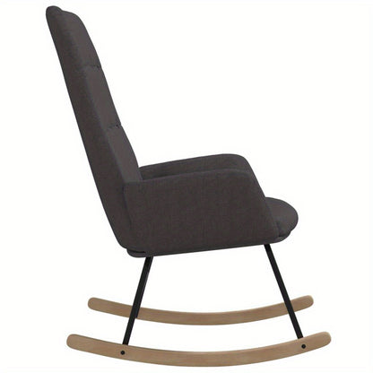Schommelstoel – Schommeldstoel – Relaxstoel – Lounge Stoel – Donkergrijze Stoffering – Stevig Hardhout – Comfortabele Zitting