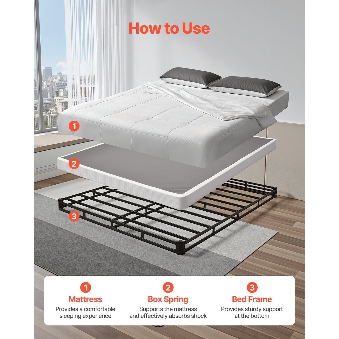 Boxspring Bedbodem – Boxspring Onderstel – Bedframe – Matras Ondersteuning – Queen Size – Staal Frame – Antislip Stoffen Hoes – 200x151x10 cm – Draagvermogen 1600 kg