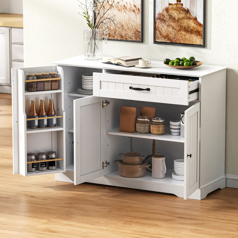 Dressoir – Sideboard – Buffetkast – Opbergkast – Woonkamerkast – Modern Elegant – 3 Deuren + Lade – MDF Wit – Verstelbare Planken – 40 KG Draagvermogen