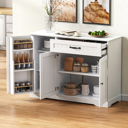 Dressoir – Sideboard – Buffetkast – Opbergkast – Woonkamerkast – Modern Elegant – 3 Deuren + Lade – MDF Wit – Verstelbare Planken – 40 KG Draagvermogen