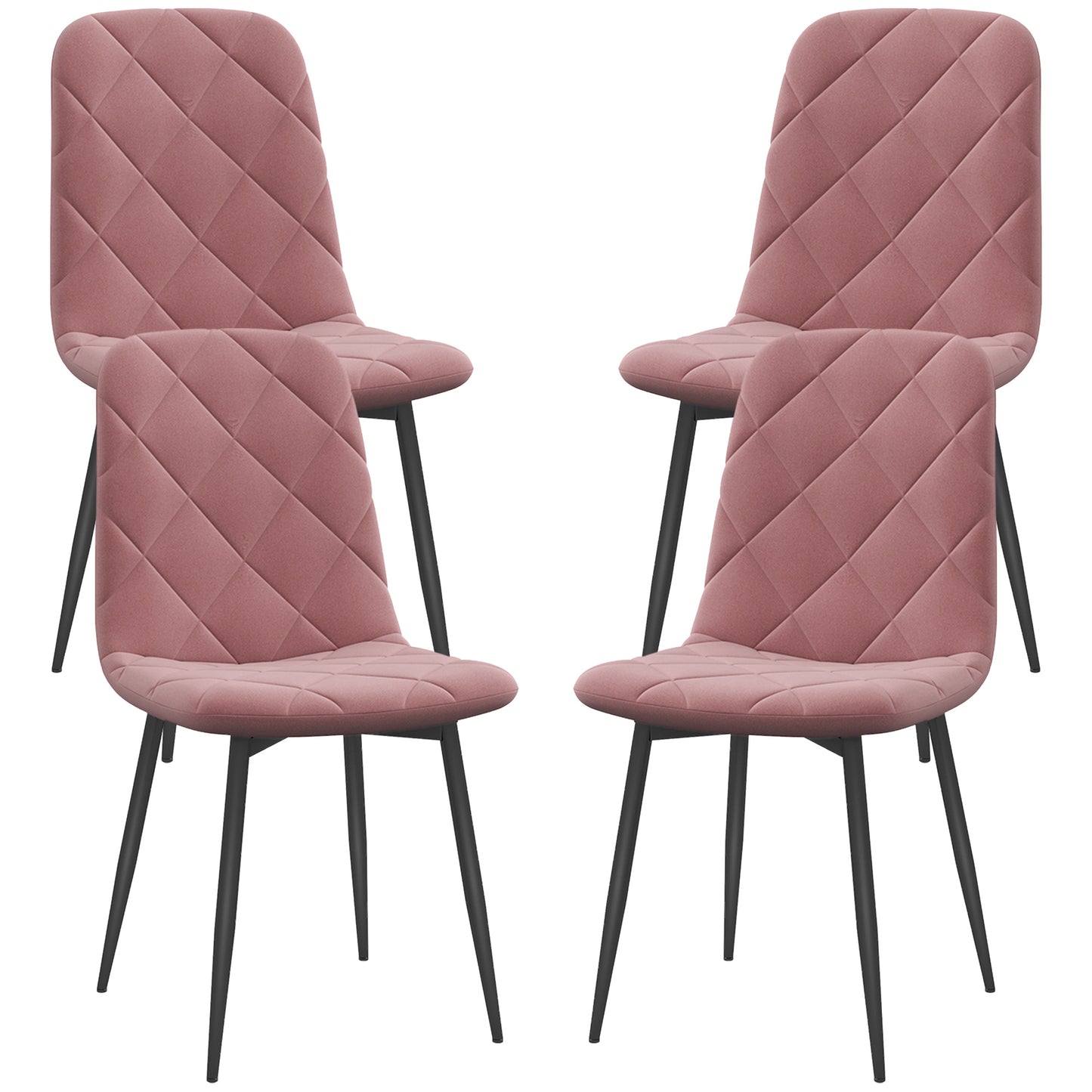 Eetkamerstoel – Keukenstoel – Stoel – Armstoel – Velvet – Set Van 4 – Fluweel Bekleding – Stevig Stalen Frame – Zacht Roze – 45x54x87 cm