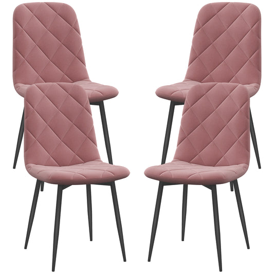 Eetkamerstoel – Keukenstoel – Stoel – Armstoel – Velvet – Set Van 4 – Fluweel Bekleding – Stevig Stalen Frame – Zacht Roze – 45x54x87 cm