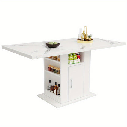 Eettafel – Dinertafel – Keukentafel – Woonkamertafel – Tafel – Modern – 3 Lade-Opbergniveaus – Marmerlook Tafelblad – Wit – 140x75x75 cm – Ruimtebesparend – Volledig Gemonteerd