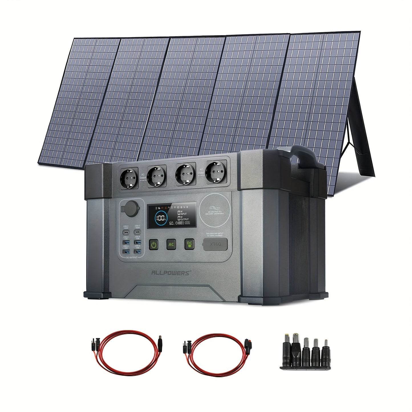ALLPOWERS S2000 PRO Portable Power Station + 400W/200W/100W Solar Panel | 1500Wh 2700W (AC+DC) /100W USB-C Output, 1.5 Hr Fast Charge, Dual-Purpose Battery Powered, Ideal for RV, Home