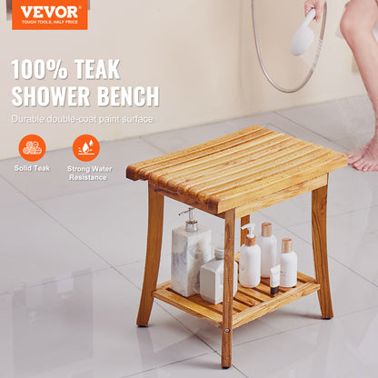 Douchebank – Douchezitje – Douchestoel – Badkamerkruk – Teak Houten Zitje – 20 x 14,3 x 17,9 Inch – 100% Massief Teakhout – Max Draagkracht 180 kg