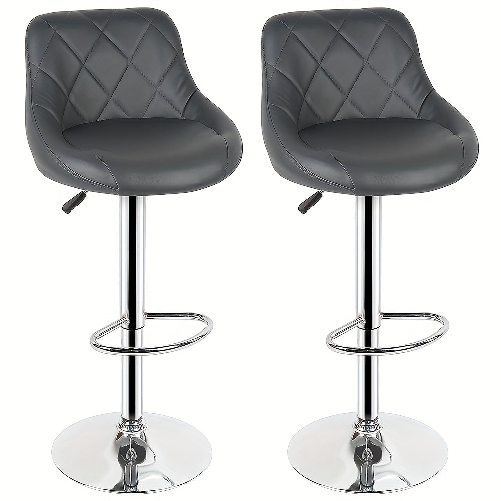 Barstoel – Barkruk – Barstoel Keuken – Barstoel Met Rugleuning – Barkruk Set Van 2 – Verstelbare Zithoogte – 360° Draaibaar – PU Leder – Met Voetsteun – Grijs – 46x32x85-105 cm