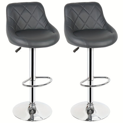 Barstoel – Barkruk – Barstoel Keuken – Barstoel Met Rugleuning – Barkruk Set Van 2 – Verstelbare Zithoogte – 360° Draaibaar – PU Leder – Met Voetsteun – Grijs – 46x32x85-105 cm