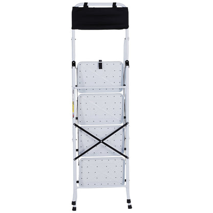 Opvouwbare Trap – Klimmiddel – Steiger – Werksteiger – Plofkraan – Stalen Frame – 4 XL Antislip Treden – Dubbele Handgrepen – Max 1,55 m Hoogte – Inclusief Gereedschapszak – Wit/Zwart