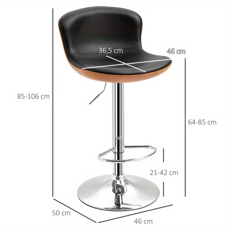 Barstoel – Barkruk – Barstoel Kruk – Keukenstoel – Barkrukken Set – Verstelbaar In Hoogte – 360° Draaibaar – Zwart Kunstleer – Met Rugleuning En Voetsteun – Max 120 kg – 46x53,5x85-106 cm