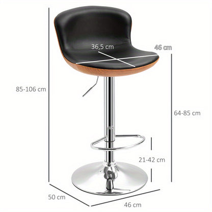 Barstoel – Barkruk – Barstoel Kruk – Keukenstoel – Barkrukken Set – Verstelbaar In Hoogte – 360° Draaibaar – Zwart Kunstleer – Met Rugleuning En Voetsteun – Max 120 kg – 46x53,5x85-106 cm
