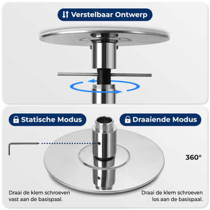 Danspaal – Pole Dance Paal – Pole Fitness Paal – Dansstang – Bewegingspaal – Verstelbare Hoogte 2,03-2,74 m – Robuust Chroomstaal 500 kg Belastbaar