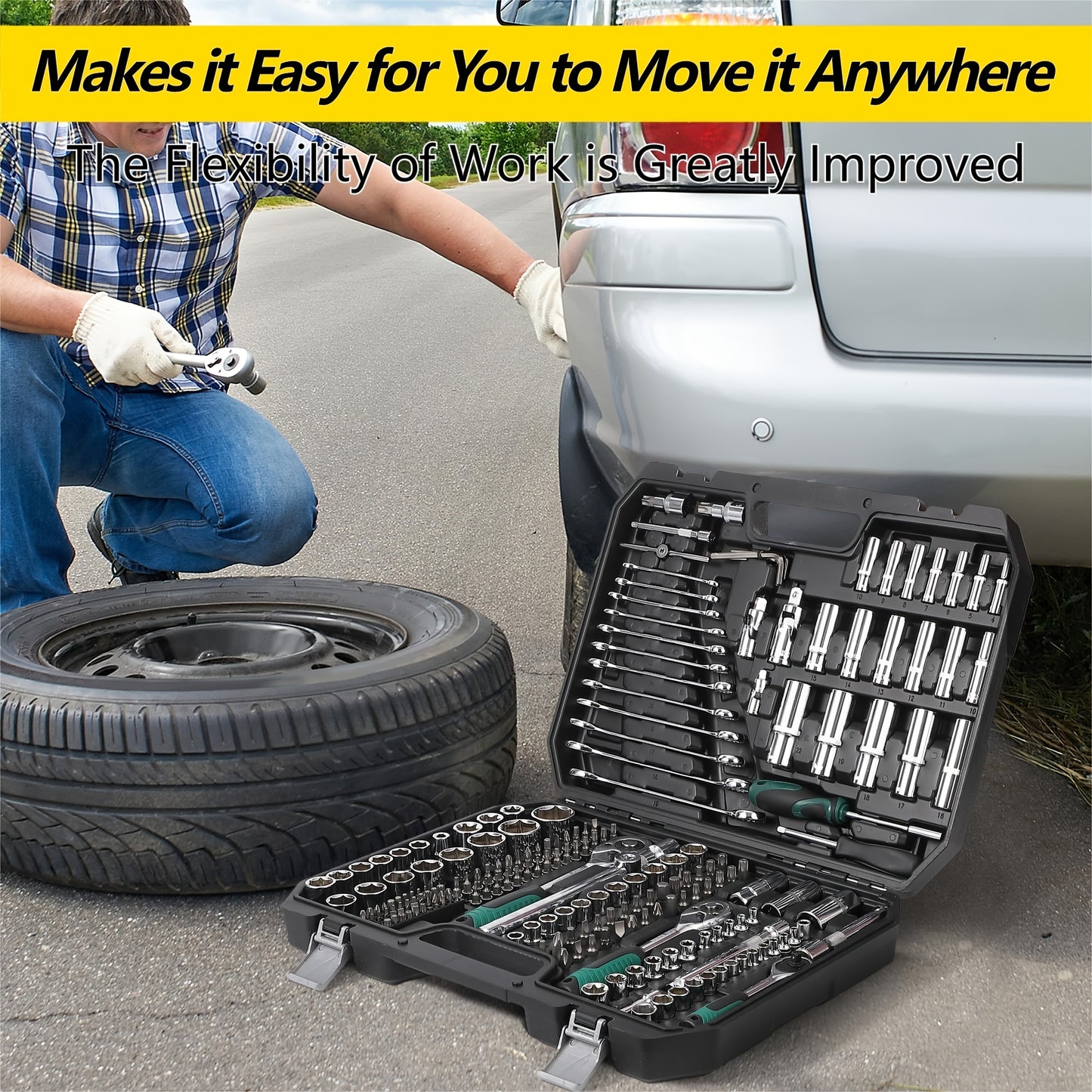 216pcs Drive Ratchet and Socket Set with 72-Tooth Reversible Ratchet, Sockets, Universal Joint, and Extension Bars for Automotive Repair, Mechanic s, Car Repair, Professionalgrade s, Versatile Kit, Corrosionresistant Sockets,