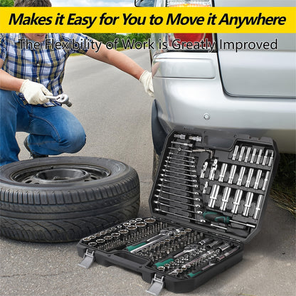 216pcs Drive Ratchet and Socket Set with 72-Tooth Reversible Ratchet, Sockets, Universal Joint, and Extension Bars for Automotive Repair, Mechanic s, Car Repair, Professionalgrade s, Versatile Kit, Corrosionresistant Sockets,