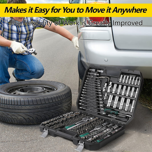 216pcs Drive Ratchet and Socket Set with 72-Tooth Reversible Ratchet, Sockets, Universal Joint, and Extension Bars for Automotive Repair, Mechanic s, Car Repair, Professionalgrade s, Versatile Kit, Corrosionresistant Sockets,