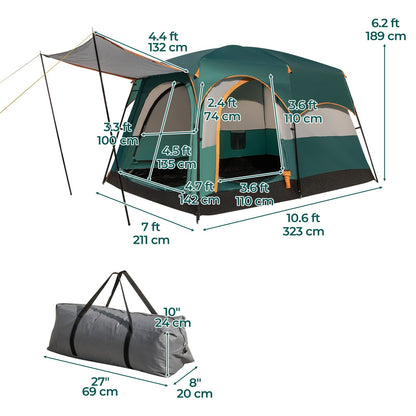 Kampeertent – Familie Tent – Tunnel Tent – Outdoor Tent – Festival Tent – Ruim 4-6 Persoons – Waterdicht Oxford Materiaal – 2-Kamersindeling Met Voortent
