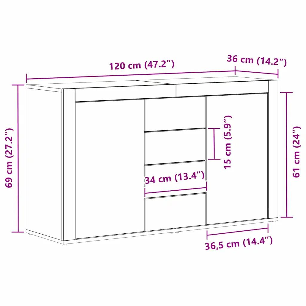 Sidetable – Dressoir – Opbergkast – Wandmeubel – Kastje – Betonlook Grijs – Hardhout – Ruime Lades – Eenvoudige Montage