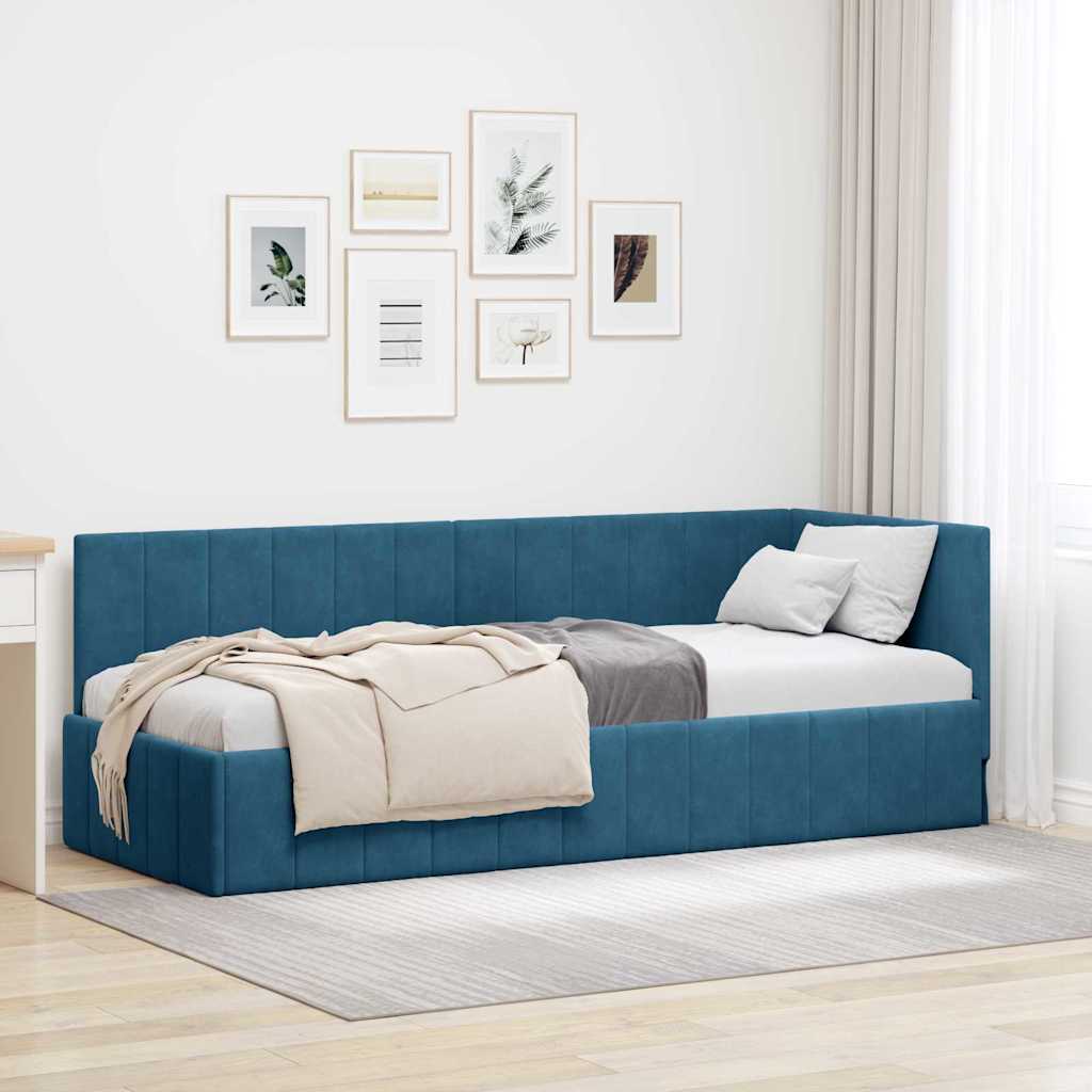 Bedframe – Bed – Eenpersoonsbed – Slaapbank – Kinderbed – Blauw Velvet Hoofdbord – Stevig Plaatmateriaal – Lattenbodem 80x200 cm