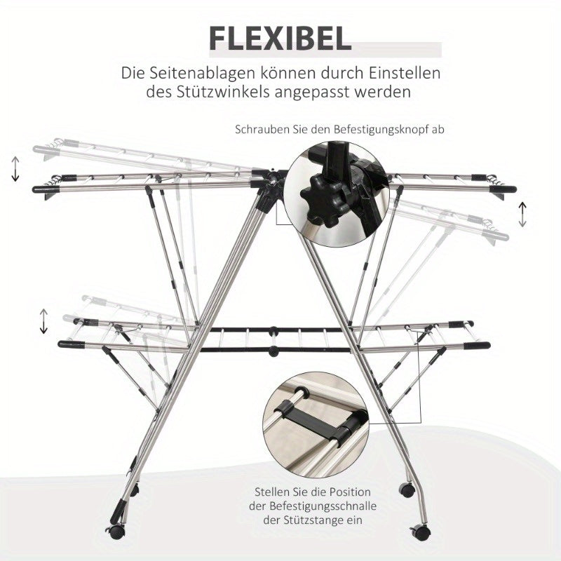 Wasrek – Droogrek – Droogtoren – Wastoren – Wasdroger – Inklapbaar – Telescopisch – Groot Formaat 138,5x63x208 cm – Stevig Metaal – Binnen en Buiten Gebruik