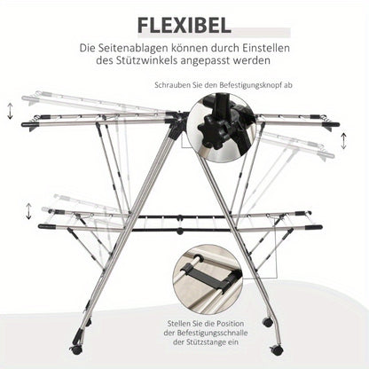 Wasrek – Droogrek – Droogtoren – Wastoren – Wasdroger – Inklapbaar – Telescopisch – Groot Formaat 138,5x63x208 cm – Stevig Metaal – Binnen en Buiten Gebruik