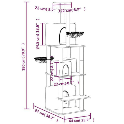 Krabpaal – Kattenboom – Klimpaal – Kattenmeubel – Krabmeubel – Donkergrijs – 180 cm Hoog – Stevig Plywood Met Sisal