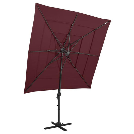 parasol – zonnescherm – tuinparasol – terrasparasol – bordeauxrood – 250x250 cm – 4-laags doek – roestvrijstalen frame